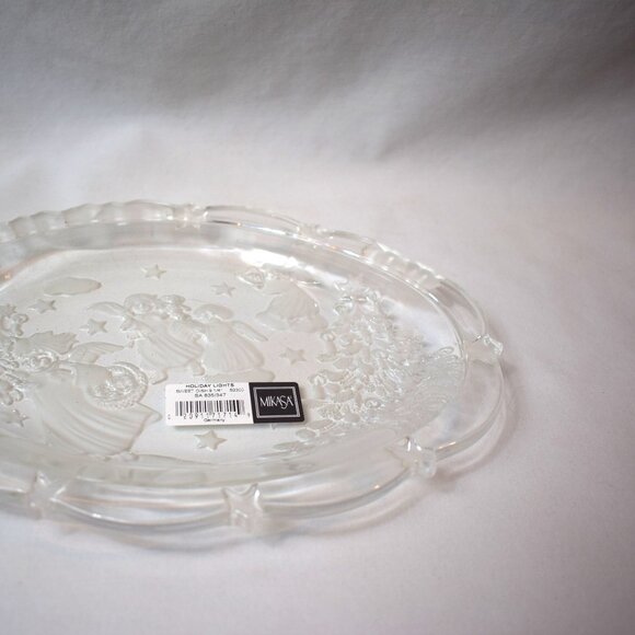 VTG Mikasa Holiday Lights Frosted Crystal Oval Sweet Dish Candy Plate Christmas - Picture 3 of 5
